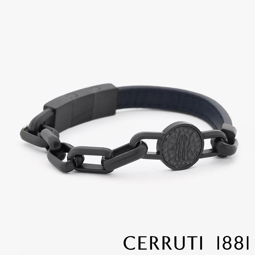 【CERRUTI 1881】義大利 經典 不鏽鋼 皮革 手環 深藍色 限量2折 全新 專櫃 展示品 (CB6202)