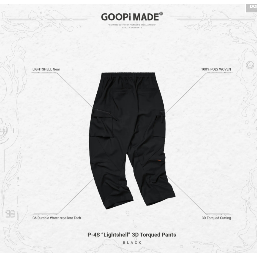 Goopi P-4S “Lightshell” 3D Torqued Pants - Black