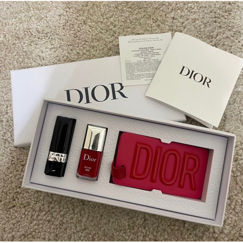 Dior 🔥全新專櫃  禮盒組（999正紅色指甲油+999迷你唇膏+品牌行李吊牌）附盒子 迪奧 送禮