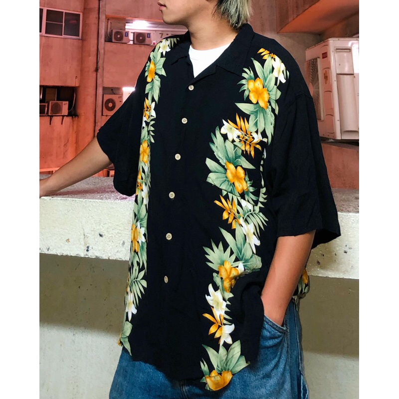 《不平據點》夏威夷花襯衫 蠶絲 嫘縈 扶桑花 短袖 古著 復古