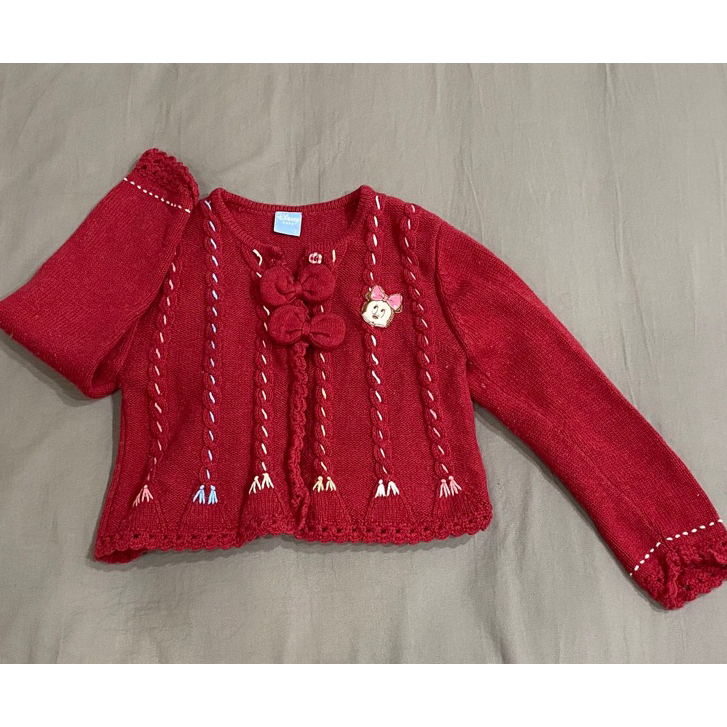 二手｜💕惜福專區💕  Disney baby 女寶雙蝴蝶結紅色針織外套 （尺寸：2）
