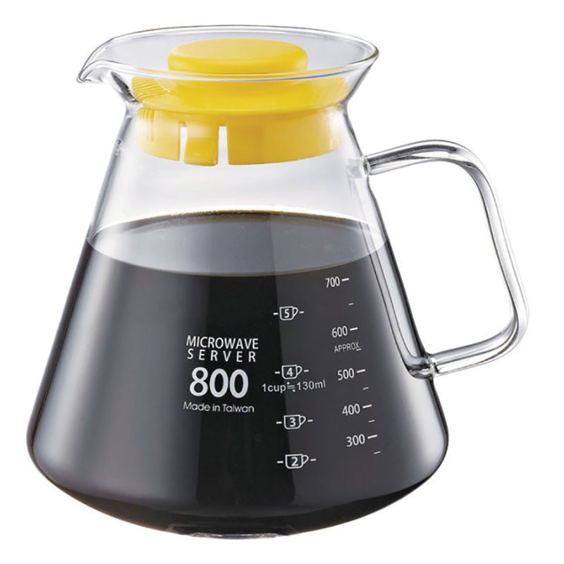 【TIAMO】耐熱玻璃咖啡壺 玻璃把手款 通過SGS檢測/HG2223Y(800cc/黃)|Tiamo品牌旗艦館