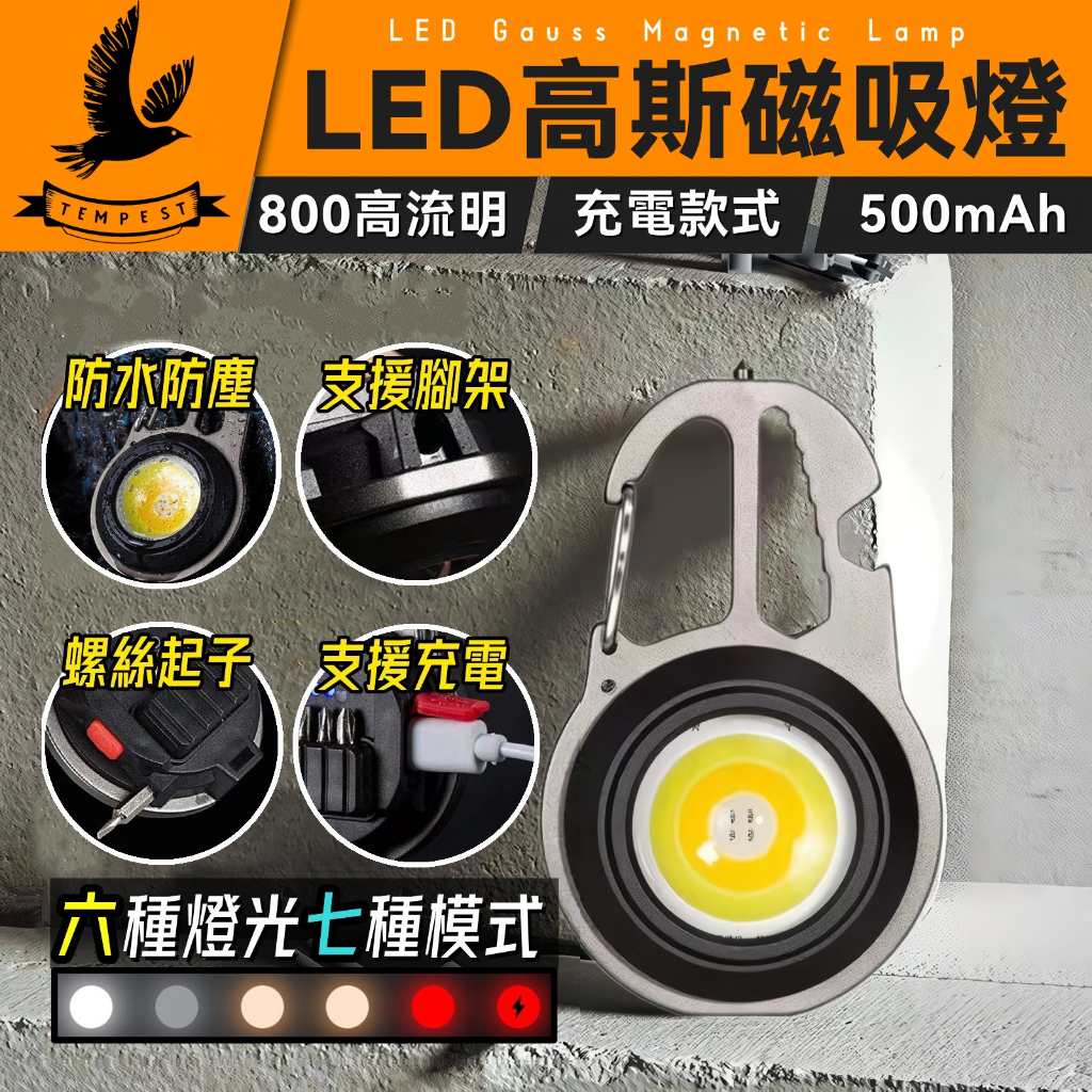 【高斯磁吸】多功能LED維修工作燈 磁鐵吸附 LED燈 強光多功能探照燈 鑰匙圈燈 可掛式露營燈 手電筒 燈扣