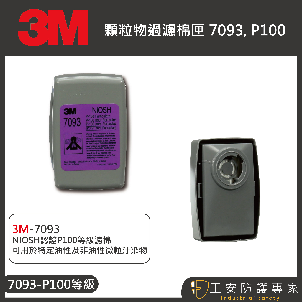 【3M】 (公司貨正品) 濾毒罐 顆粒物 過濾棉匣 7093 正加拿大製 NIOSH認證P100等級濾棉 1包/2入