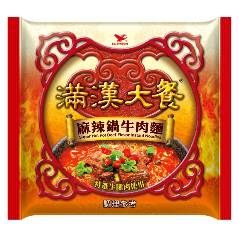 統一滿漢大餐麻辣鍋牛肉麵(袋)[箱購]200g克 x 12Pack包【家樂福】