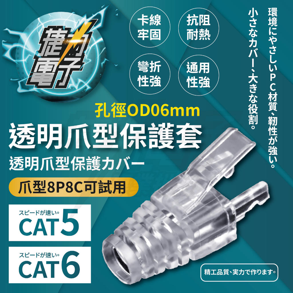 捷力電子⚡RJ45 網路爪型水晶保護套 8P8C 可適用 CAT5 CAT6 孔徑OD06mm 適合常見超五類網路線