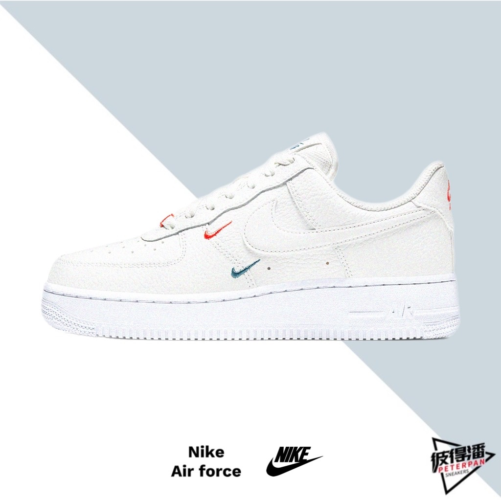 NIKE AIR FORCE 1 07ESS 全白雙勾 刺繡 橘黃勾 藍綠勾 CT1989-101【彼得潘】