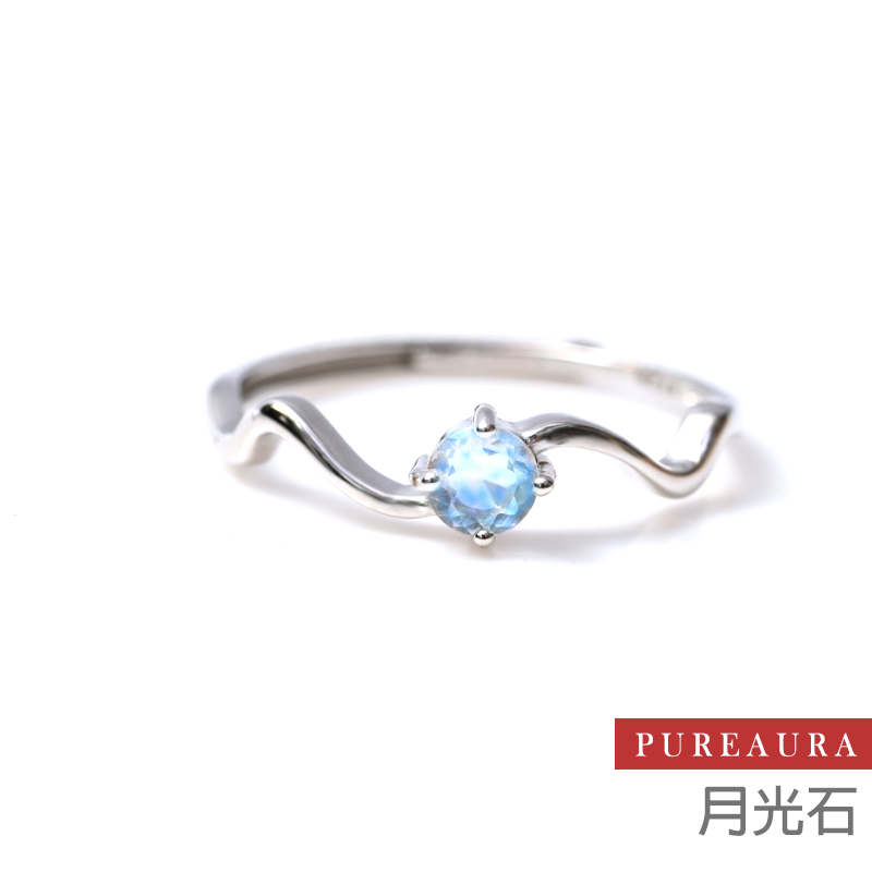 【Pureaura ® 純粹水晶寶石】頂級現代簡約玻璃體明亮切割月光石戒