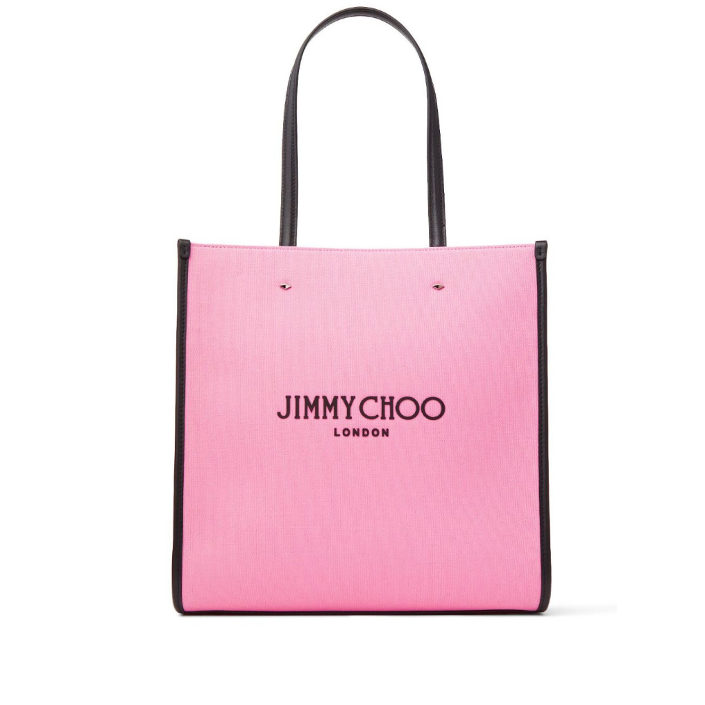 Jimmy Choo 經典 Logo 中款帆布托特包 粉色/黑色