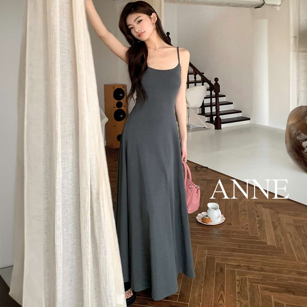 ANNE｜細肩帶洋裝 無袖連身裙 大U領洋裝【AD102164】吊帶洋裝 細肩帶 夏天 洋裝 長裙 大圓領 連身裙