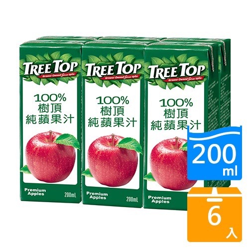 樹頂TREE TOP 100%蘋果汁200ml*6入(鋁箔包裝)