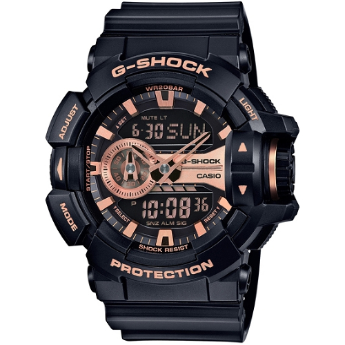 G-SHOCK街頭搖滾金屬風多層次雙顯運動錶(GA-400GB-1A4)玫瑰金