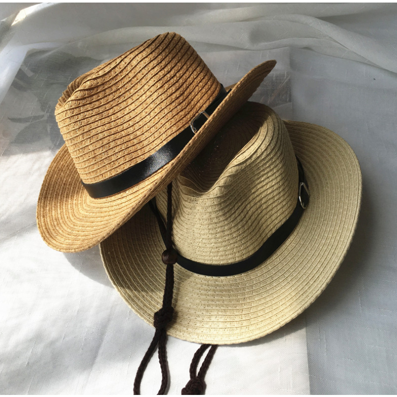 『在台現貨』兒童草帽西部牛仔草帽出遊沙灘帽夏季戶外防曬遮陽帽子兒童草編禮帽