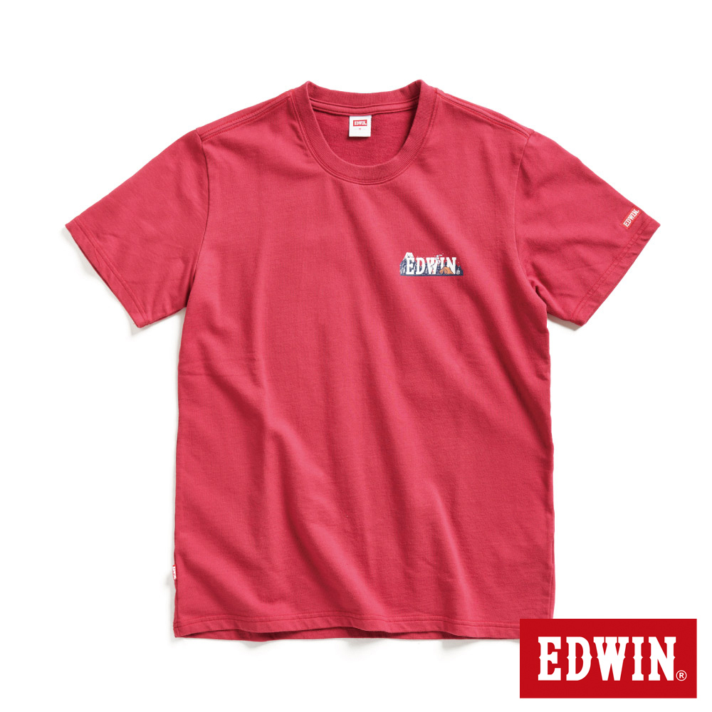 EDWIN 露營系列 富士山腳營地LOGO小印花短袖T恤(暗紅色)-男款