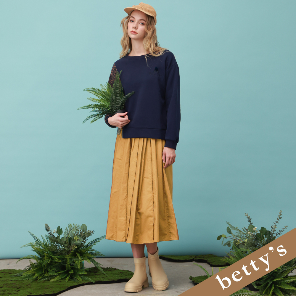 betty’s貝蒂思(25)腰鬆緊造型壓褶拼接圓裙(深卡其)