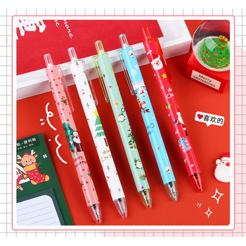 【MS-Shop】(台灣出貨)卡通聖誕 原子筆 按動刷題筆 按動筆 刷題中性筆 ST 0.5mm 辦公 中性筆 文具