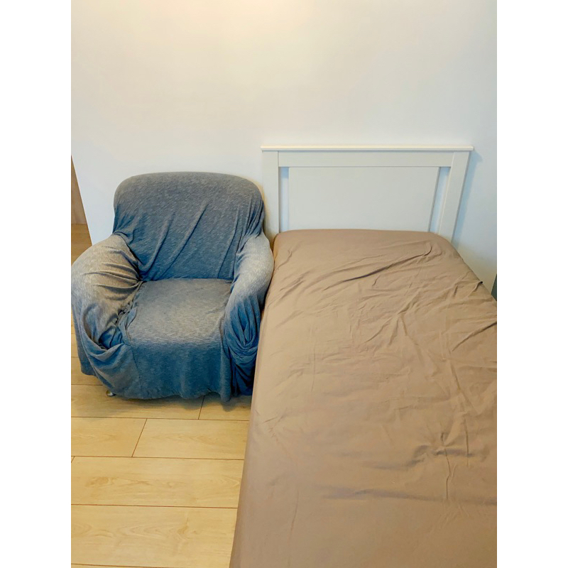 IKEA SONGESAND 白色木質質感北歐風無印風格單人床床架 附lönset床底板條 單人座沙發