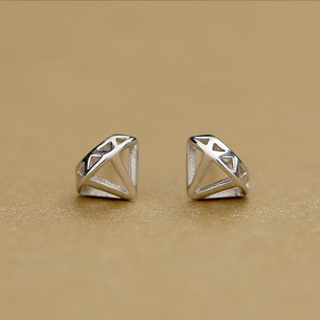 立體鏤空鑽石耳針 M31 歐美時尚百搭 銀色鑽石造型耳環