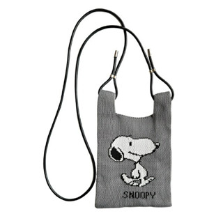 ♡松鼠日貨♡ 日本 正版 ROOTOTE snoopy 史努比 灰色 小 針織 斜揹包