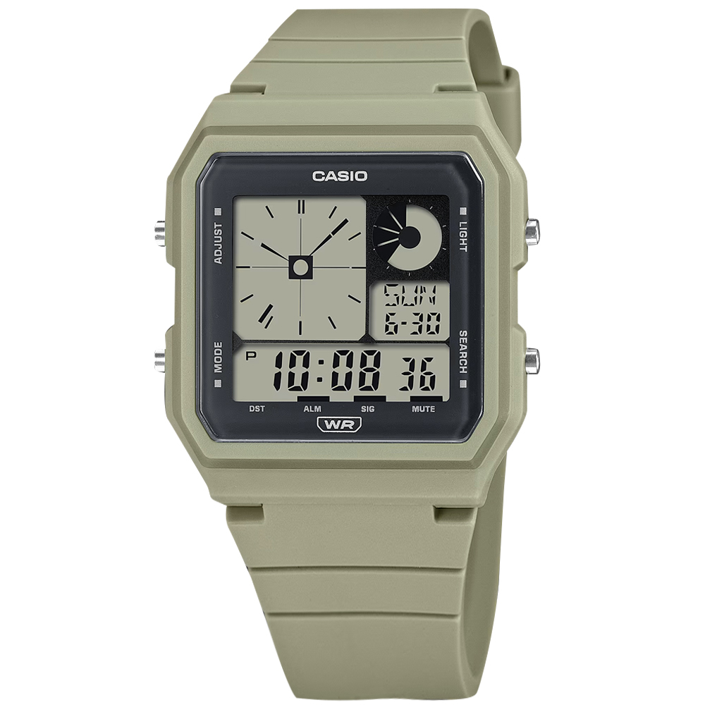 CASIO 卡西歐 / 復古方形 雙顯 電子數位 橡膠手錶 卡其色 / LF-20W-3A / 33mm