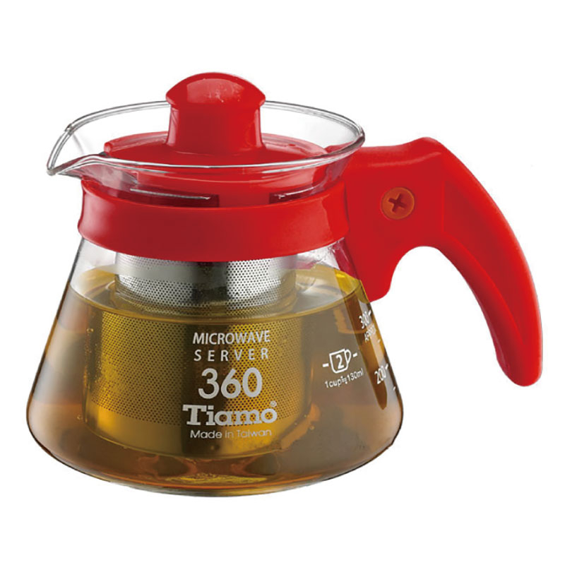 【TIAMO】不鏽鋼濾網玻璃花茶壺 通過SGS檢測/HG2215R(360cc/紅)|Tiamo品牌旗艦館