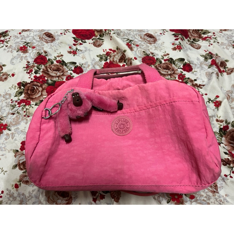 kipling 粉紅色 手提包 手拿包 附粉紅色猩猩鑰匙圈