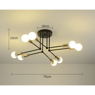 台灣出貨~蝦皮代開電子發票~約7~10坪適用,8頭鄉村風燈飾~歐式頂燈.美式鐵藝吸頂燈,98045-8黑金