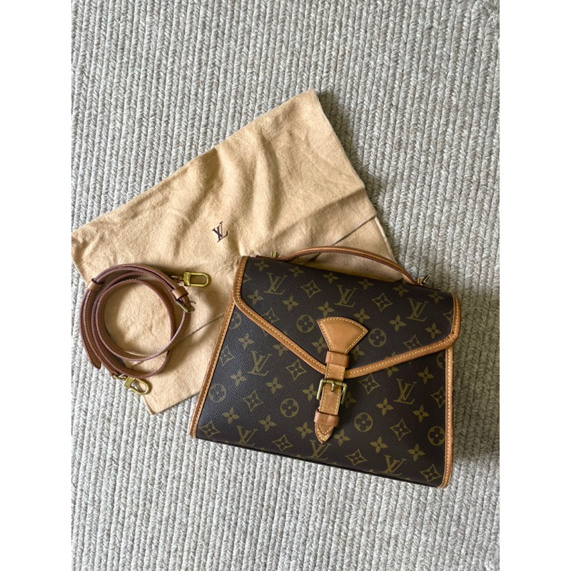 二手真品LV Louis Vuitton 老花絕版翻蓋手提公事包古董包 附原廠背帶 防塵袋vintage