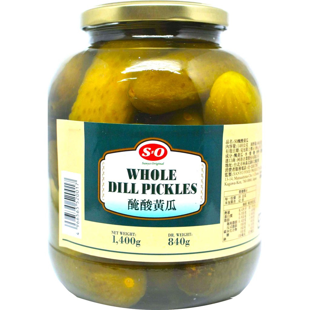 快速出貨｜ＳＯ醃酸黃瓜 1400g｜醃酸瓜｜酸黃瓜｜WHOLE DILL PICKLES