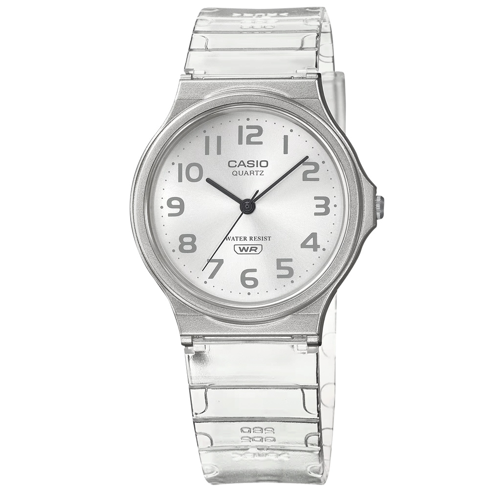 CASIO 卡西歐 簡約百搭 數字時標 橡膠手錶 半透明白色 MQ-24S-7B 33mm