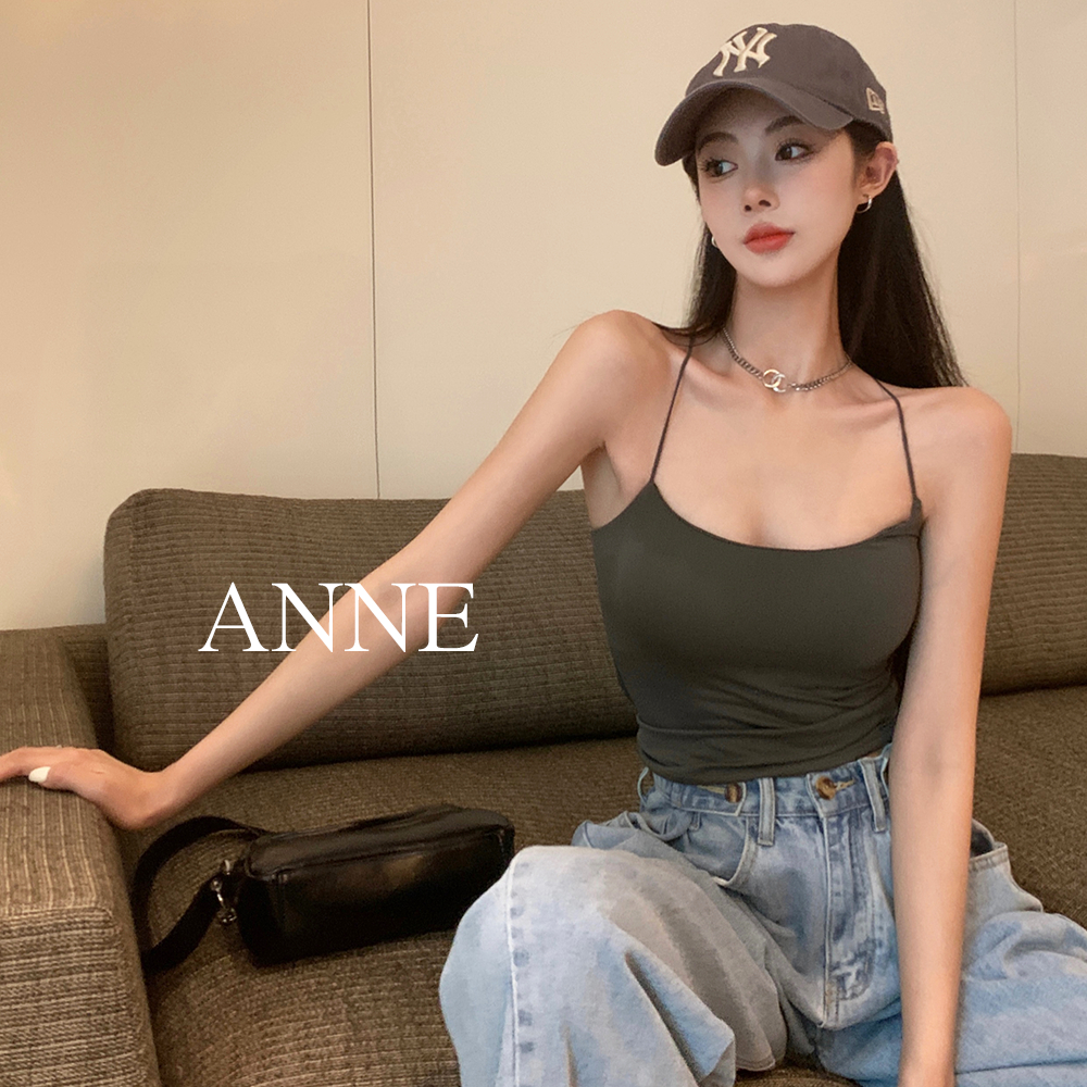 ANNE｜後交叉胸墊小可愛【AU40106】帶胸墊 細肩帶 小可愛 胸墊小可愛 胸墊背心 內搭 背心 露背 性感上衣