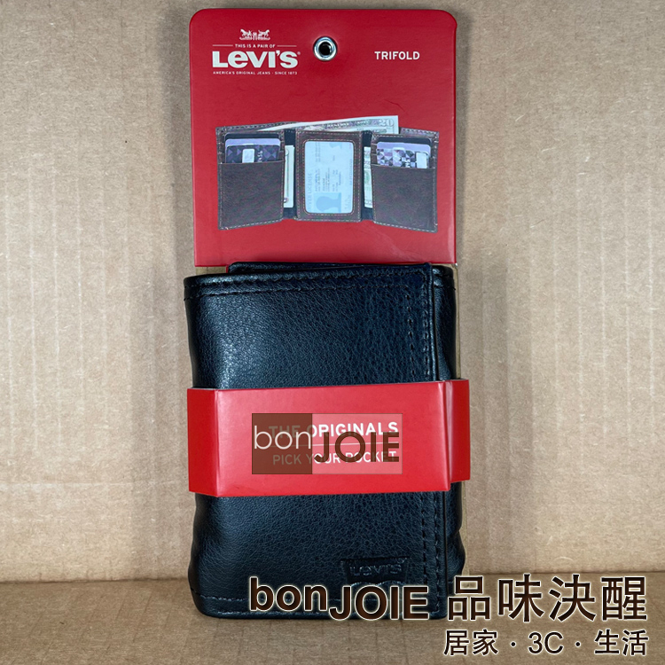 新款吊卡裝 Levi's 三折直立式透明窗皮夾 (黑色) Levis 短夾 實物拍攝 皮夾
