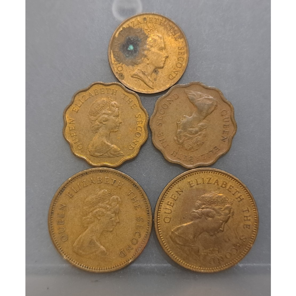 幣1129 香港1977.80年5毫+75.82年2毫+87年1毫硬幣 共5枚