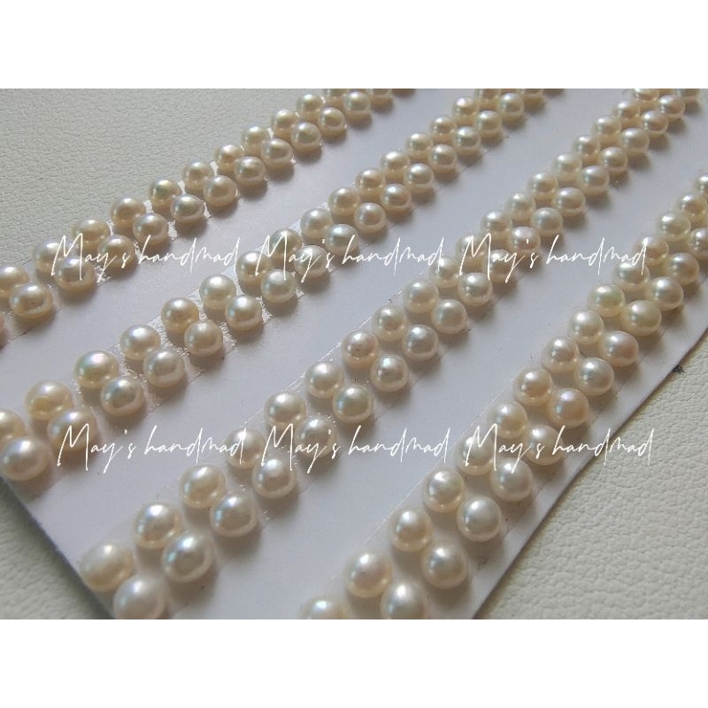 DIY材料 白色 天然淡水 珍珠 3-3.5 mm 半孔 強光 扁圓 饅頭型 飾品材料