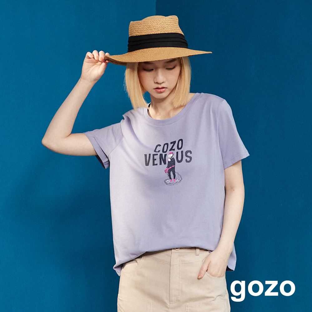 【gozo】➤海女維納斯阿嬤合肩gozoT恤(米白/藍色_M/L) | 女裝 圓領 休閒