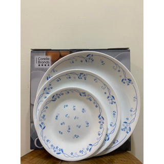 全新/康寧餐具 古典藍5件式餐盤組（6吋平盤、8吋平盤、10吋平盤、8吋微波蓋、10吋微波蓋）