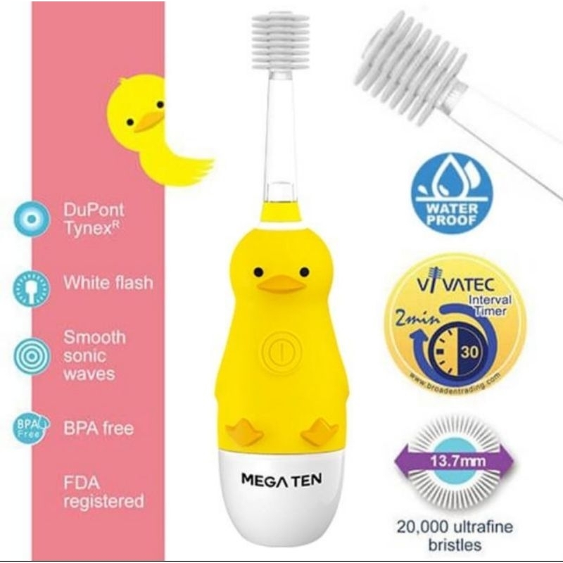 【現貨】日本 VIVATEC MEGA TEN 企鵝/小鴨 兒童電動牙刷 360度刷頭/替換刷頭