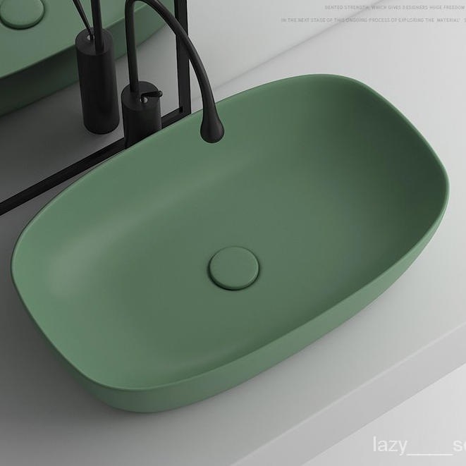 獨立式浴盆 高級莫蘭迪綠色臺上盆 陶瓷洗手盆 衛生間洗麵盆 洗臉盆 藝術設計款人造石浴盆