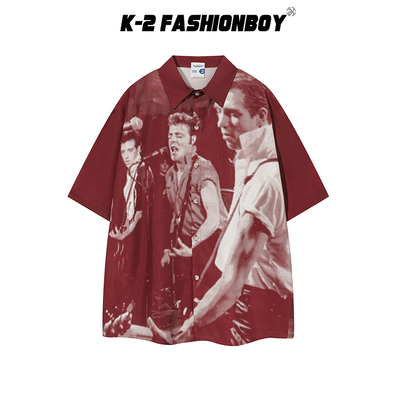【K-2】DUALMATCH 搖滾樂團 歌手 人物 排扣 短袖襯衫 嘻哈 音樂 襯衫 穿搭 情侶 潮流【ADM868】