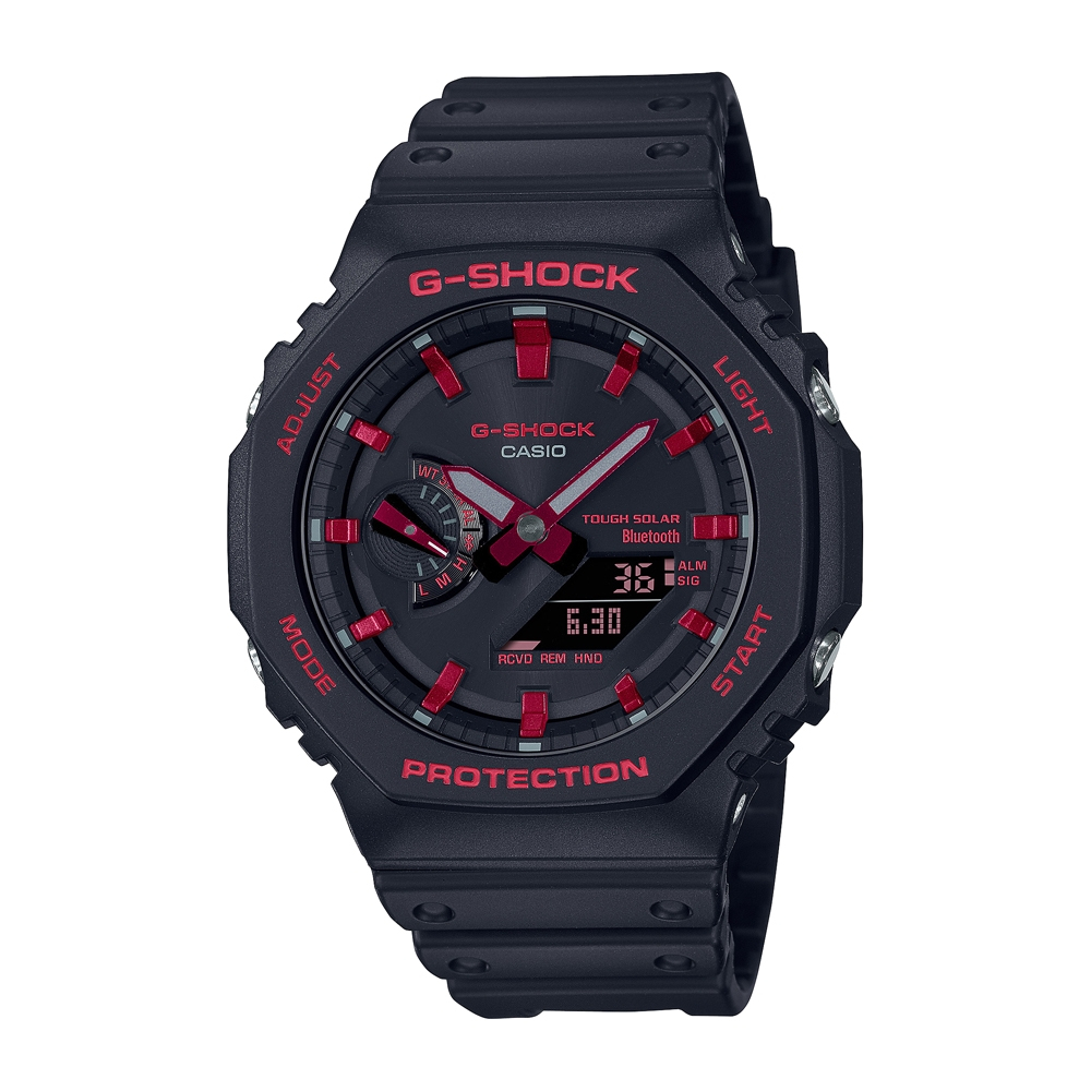 CASIO卡西歐 G-SHOCK 藍牙 太陽能電力 經典雙色 酷黑焰紅 八角形錶殼 GA-B2100BNR-1A