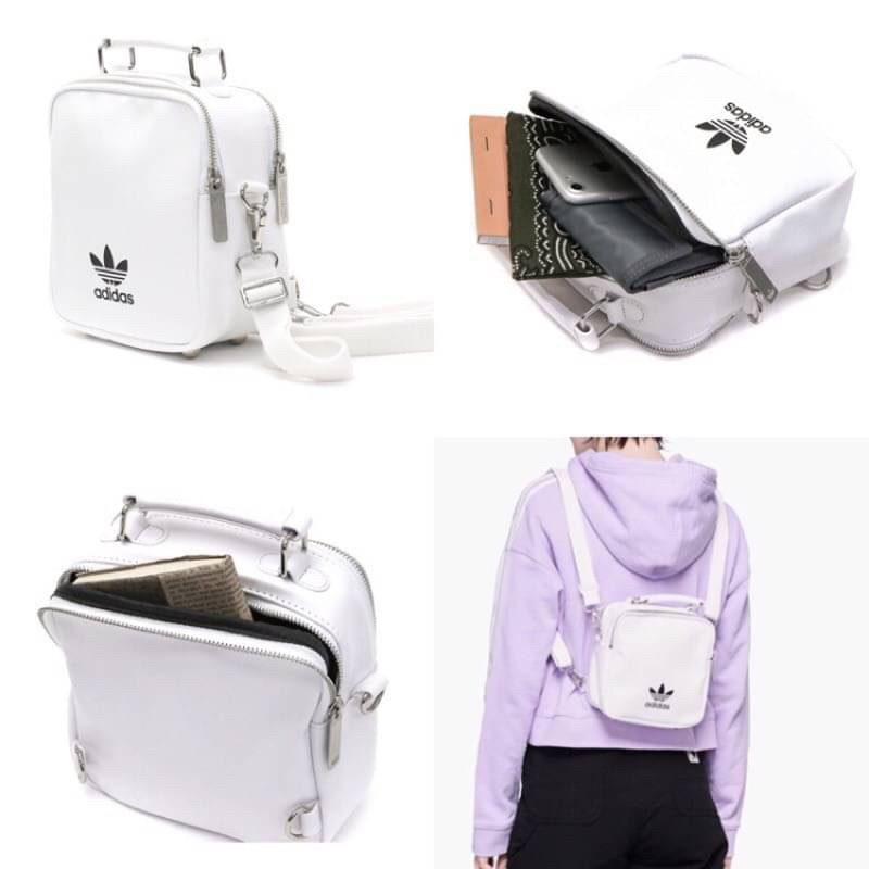 ᵂᴴᴼ_ 現貨 Adidas Mini Backpack 迷你 皮革 後背包 DV0221 方包 全白