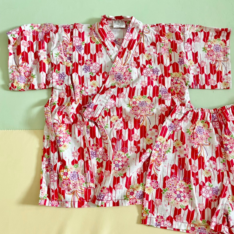 二手 日本購入 日本製兒童日式浴衣 二件式幼兒和服