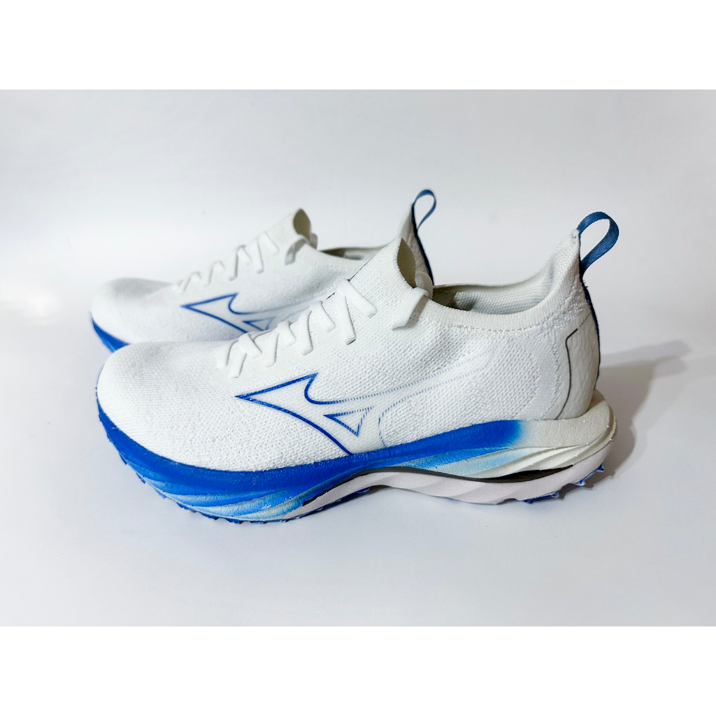 MIZUNO 美津濃 男慢跑鞋 WAVE NEO WIND 3.5hrs完跑 白x藍 J1GC227801