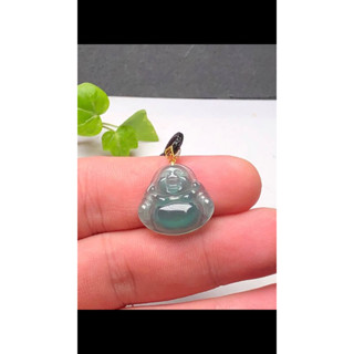 天然瓜料翡翠招財/笑口常開彌勒（扣頭18k)小精品