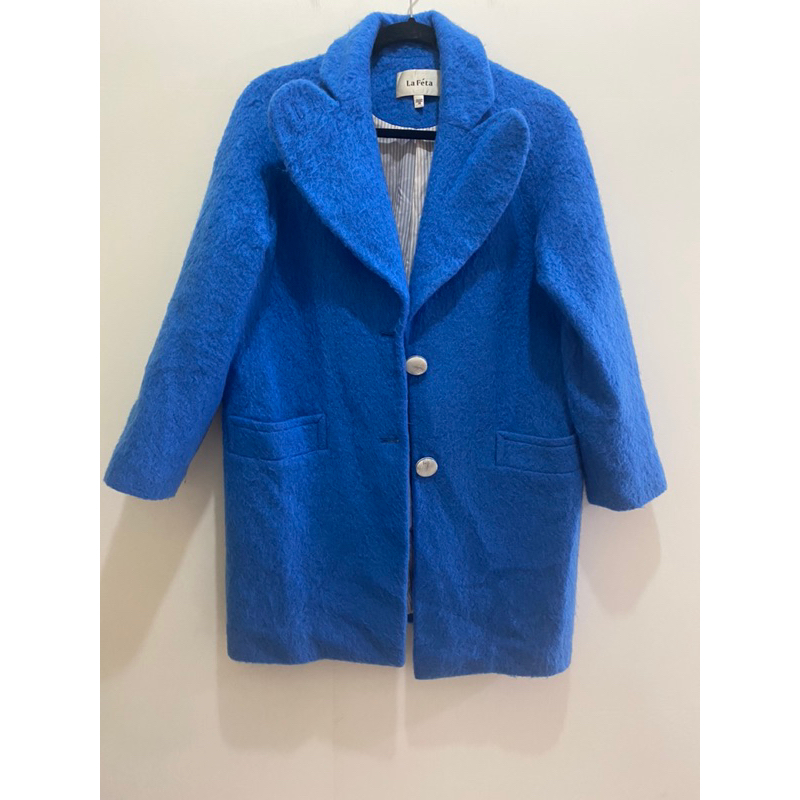💗二手💗專櫃 La Feta  靛藍色 羊毛 大衣 外套～38