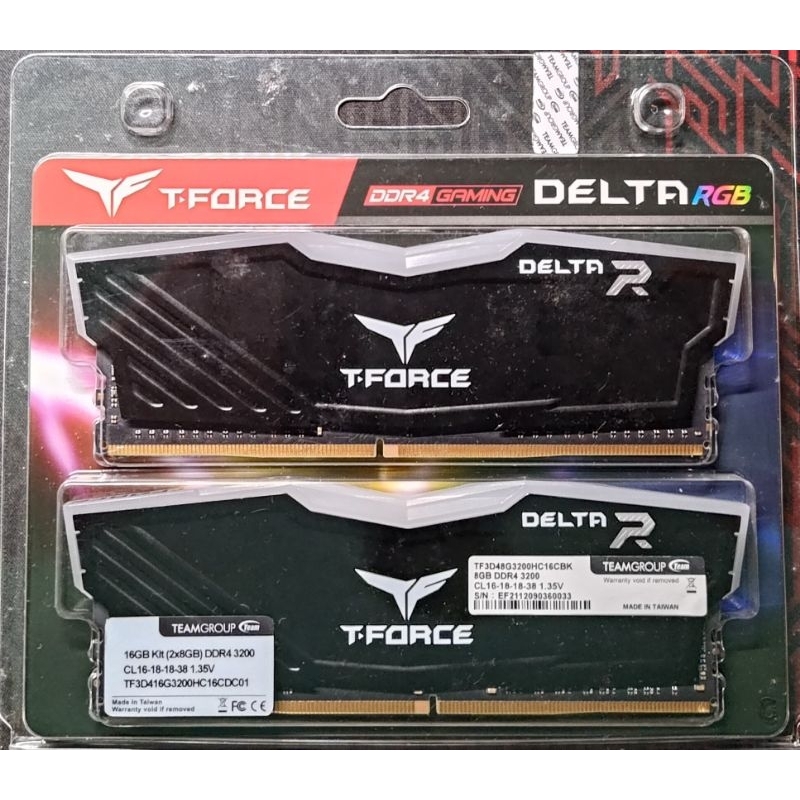 TEAM 十銓 T-FORCE DELTA RGB DDR4 3200 16GB(8Gx2)CL16黑色桌上型超頻記憶體