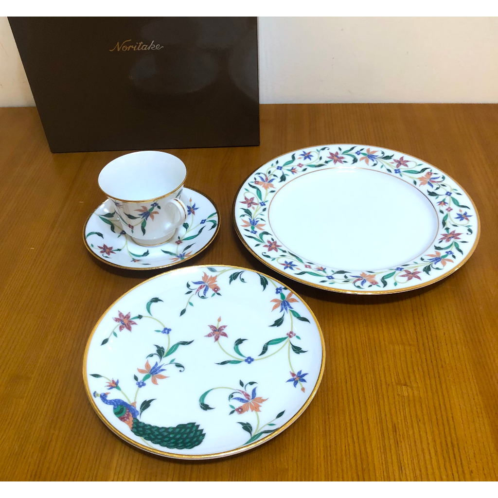 Noritake 鳳彩鎏花金邊雙盤組 (主餐盤+麵包盤) +咖啡杯組 1杯1盤