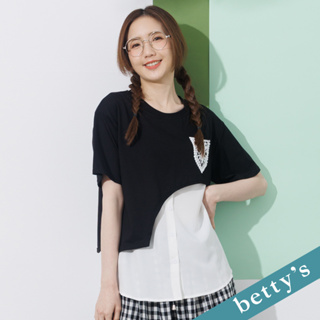 betty’s貝蒂思(21)假兩件不對稱上衣(黑色)