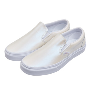 VANS Classic Slip-On 炫光側邊鬆緊懶人鞋-米白VN0A38F7VMG