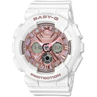 CASIO 卡西歐 Baby-G 俏麗甜心雙顯電子錶-白X玫瑰金(BA-130-7A1)